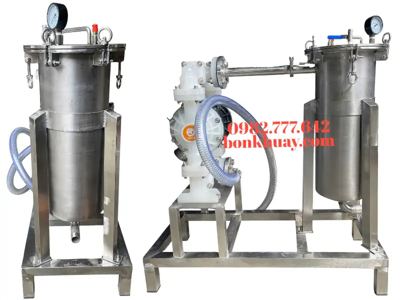 Bộ lọc sơn dầu chất liệu inox 304 với lõi lọc micron, phù hợp cho sơn PU, Epoxy và sơn công nghiệp.