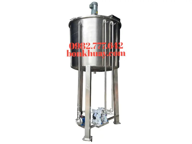 Bồn khuấy inox 304 c&oacute; hệ thống bơm h&uacute;t liệu tự động d&ugrave;ng cho thực phẩm, mỹ phẩm v&agrave; h&oacute;a chất.