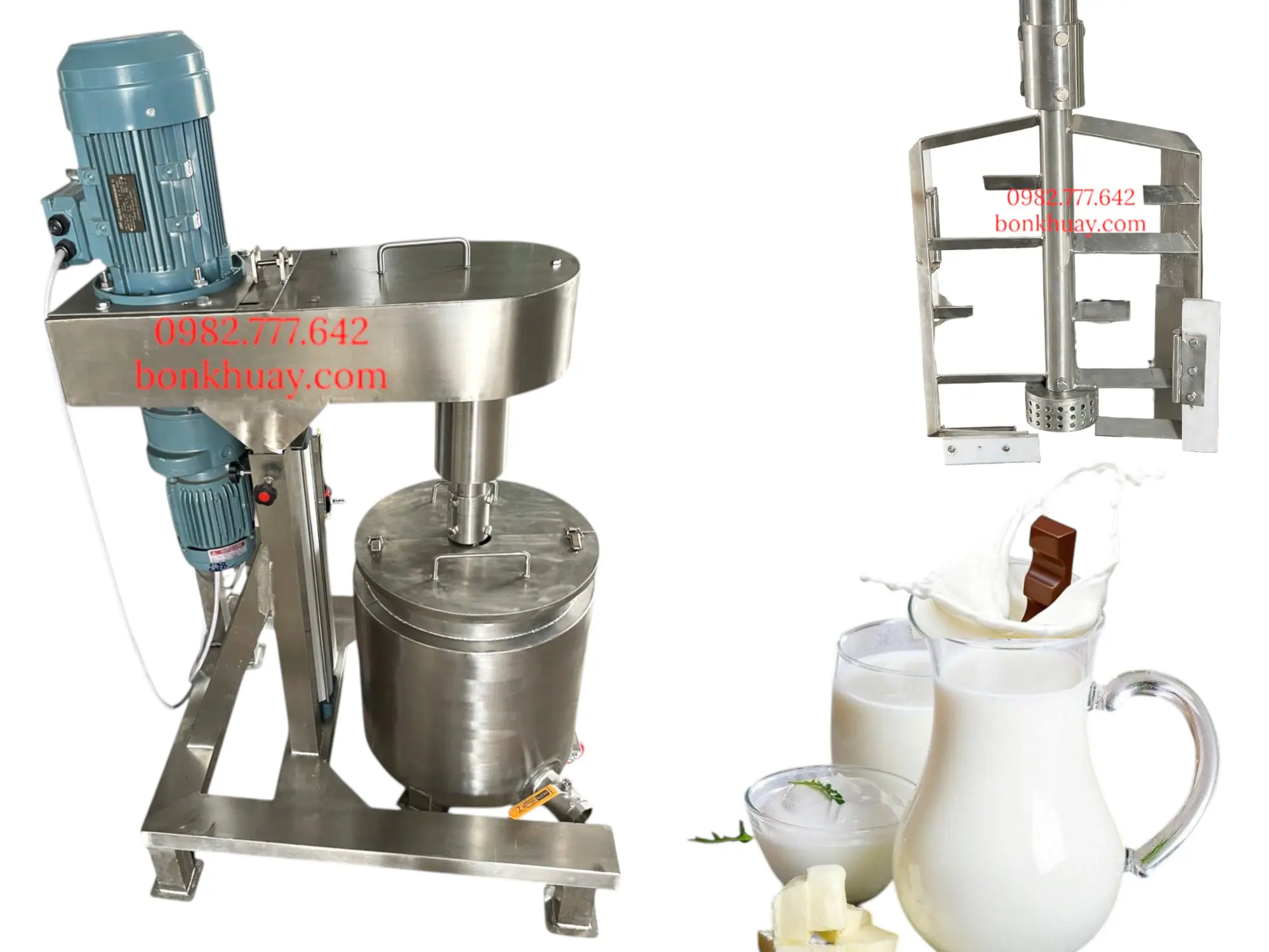 Máy đồng hóa nhũ hóa sữa kết hợp cánh vét thành bồn 