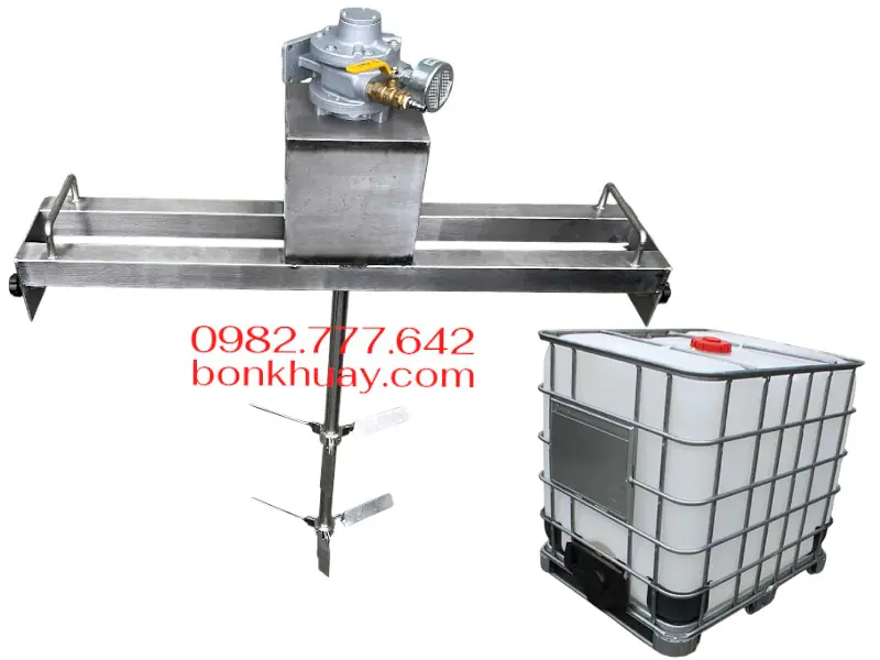 Máy khuấy công nghiệp gá ngang thùng ibc 1000 lít