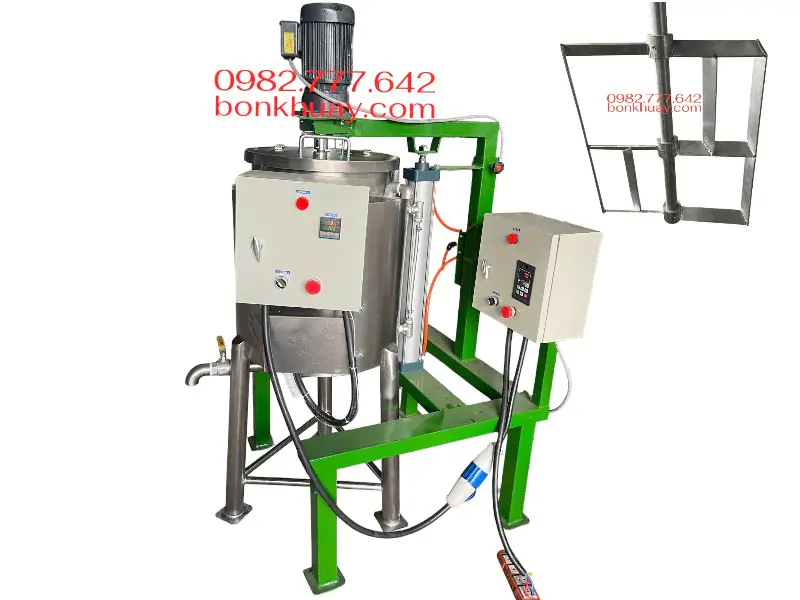 Máy khuấy nâng hạ khí nén kết hợp bồn chứa gia nhiệt 50 lít
