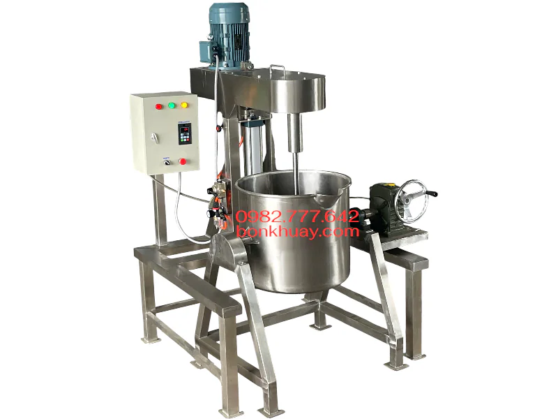 Máy khuấy thực phẩm khung inox kết hợp bồn chứa nghiêng thùng