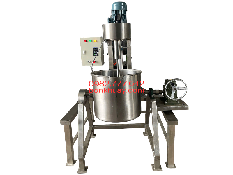 Máy khuấy thực phẩm khung inox kết hợp bồn chứa nghiêng thùng