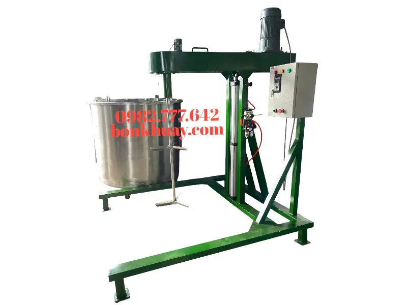 Máy Khuấy Trộn Hóa Chất Công Nghiệp với cánh khuấy inox và biến tần điều chỉnh tốc độ, phù hợp cho hóa chất, sơn và mỹ phẩm.