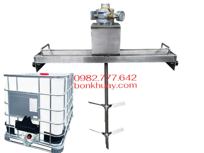Mua máy khuấy công nghiệp gá ngang thùng IBC 1000 lít giá rẻ, BH 12 tháng